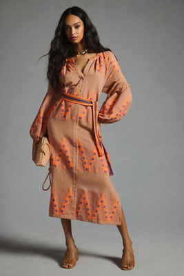 Devotion Twins Korali Long Printed Dress With Balloon Sleeves