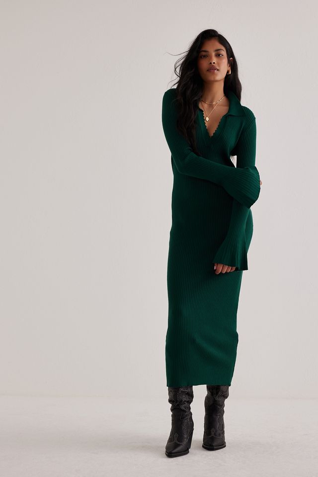 Penelope V-Neck Polo Rib Knit Midi Dress | Anthropologie UK