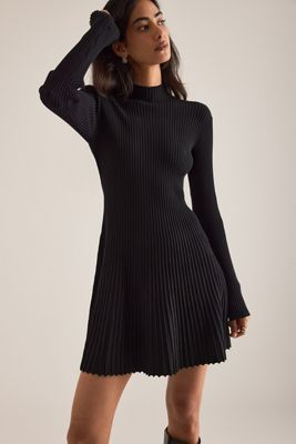 By Anthropologie Rib Knit Long-Sleeve Mini Dress