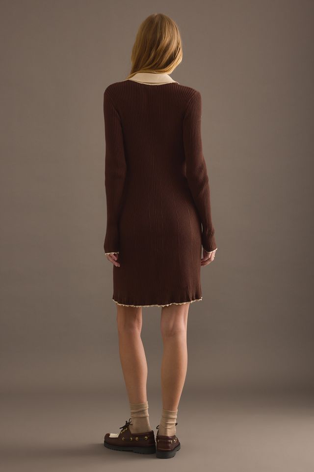 By Anthropologie Geripptes Langarm-Minikleid #1