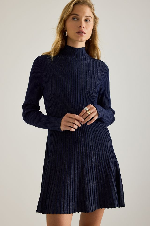 Robe mini à manches longues en lurex côtelé By Anthropologie #3