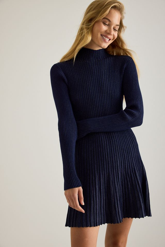 Robe mini à manches longues en lurex côtelé By Anthropologie #2