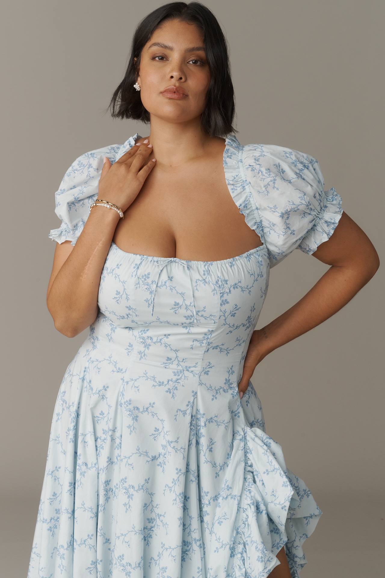 Selkie Foxglove Plus Short-Sleeve Ruffle Maxi Dress