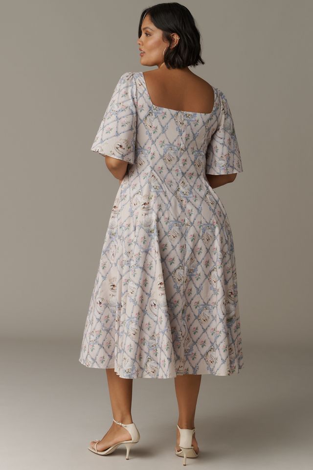 Selkie Bluebell Plus Short-Sleeve Square-Neck Midi Dress #1