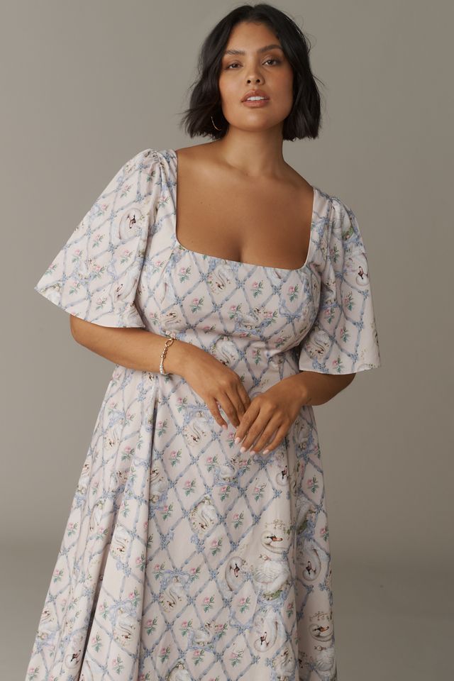 Selkie Bluebell Plus Short-Sleeve Square-Neck Midi Dress #2