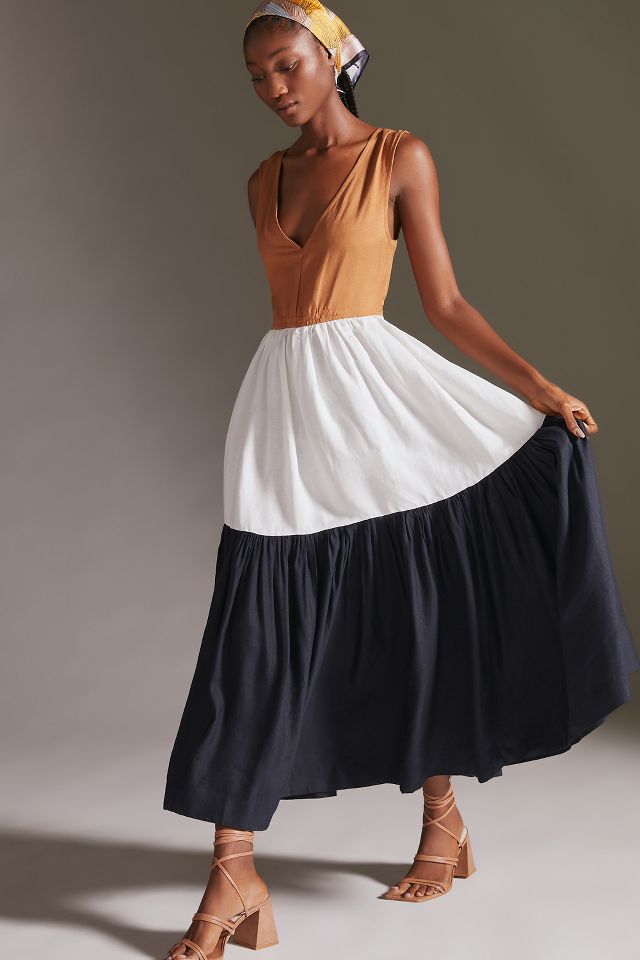 En Saison V Neck Colorblock Maxi Dress