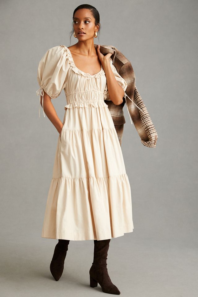 ruffled + ruched midi dress en saison Ruffled + Ruched Midi Dress