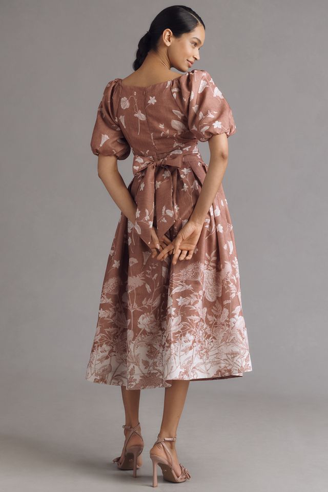 En Saison Monet Puff-Sleeve Square-Neck Midi Dress #1
