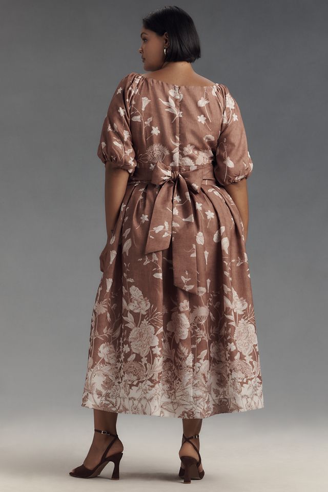 En Saison Monet Puff-Sleeve Square-Neck Midi Dress #5