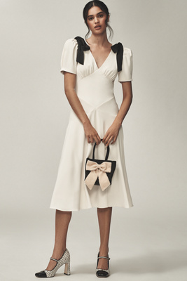 ASTR The Label Celia Puff-Sleeve V-Neck Midi Dress | Anthropologie