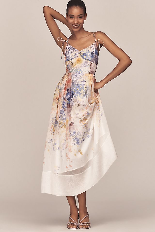 en saison dress Loft Samantha Mixed Media Midi Size Large White Women's Large at Anthropologie Summer Petite Wedding Guest: En