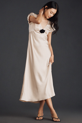 Anthropologie Curaae By Elliatt Leia Rosette Satin Midi Dress In White