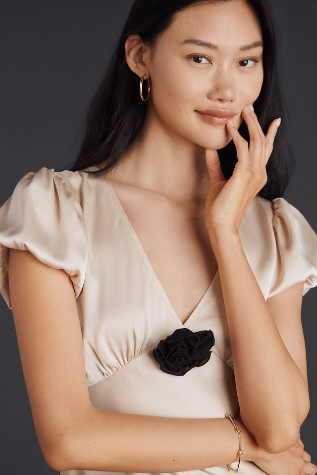 Elodie The Label Leia Rosette Satin Midi Dress