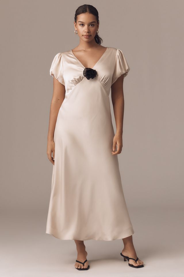 Elodie The Label Leia Rosette Satin Midi Dress #5