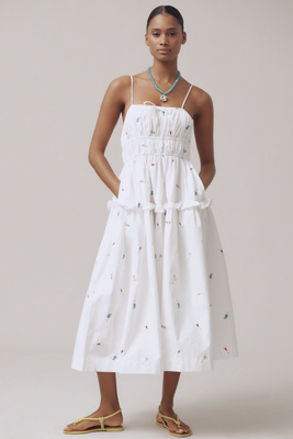 En Saison Nellie Embroidered Tiered Cotton Poplin Sundress In White