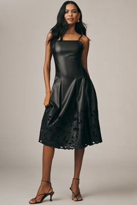 En Saison Nelly Faux-leather Cutwork Dress In Black