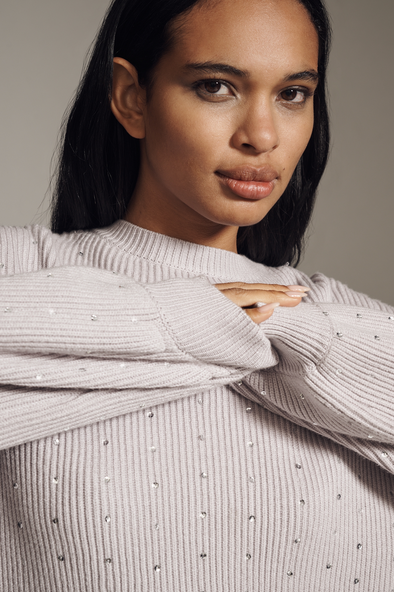 En Saison Arabella Long-Sleeve Embellished Sweater Dress