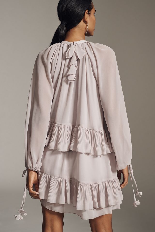 En Saison Nicolette Long-Sleeve Tiered Chiffon Mini Dress #1