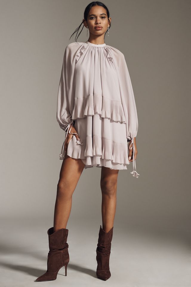 En Saison Nicolette Long-Sleeve Tiered Chiffon Mini Dress #3