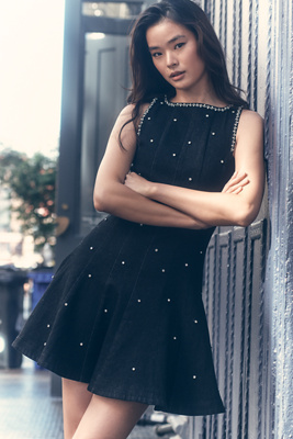En Saison Leah Embellished Fit & Flare Mini Dress In Black