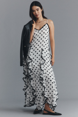 En Saison Francine Ruffled V-neck Maxi Dress In White