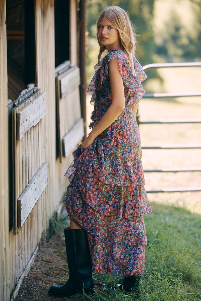 En Saison Naomi Short-Sleeve V-Neck Ruffled Maxi Dress #1