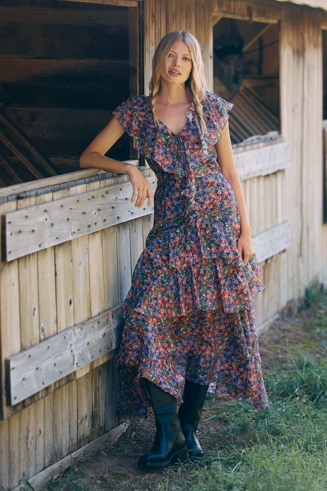 En Saison Naomi Short-Sleeve V-Neck Ruffled Maxi Dress #3