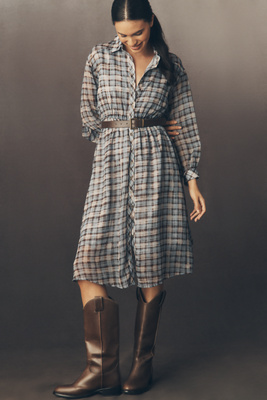 by anthropologie long-sleeve embellished midi shirt dress By Anthropologie Embellished Midi Shirt Dress