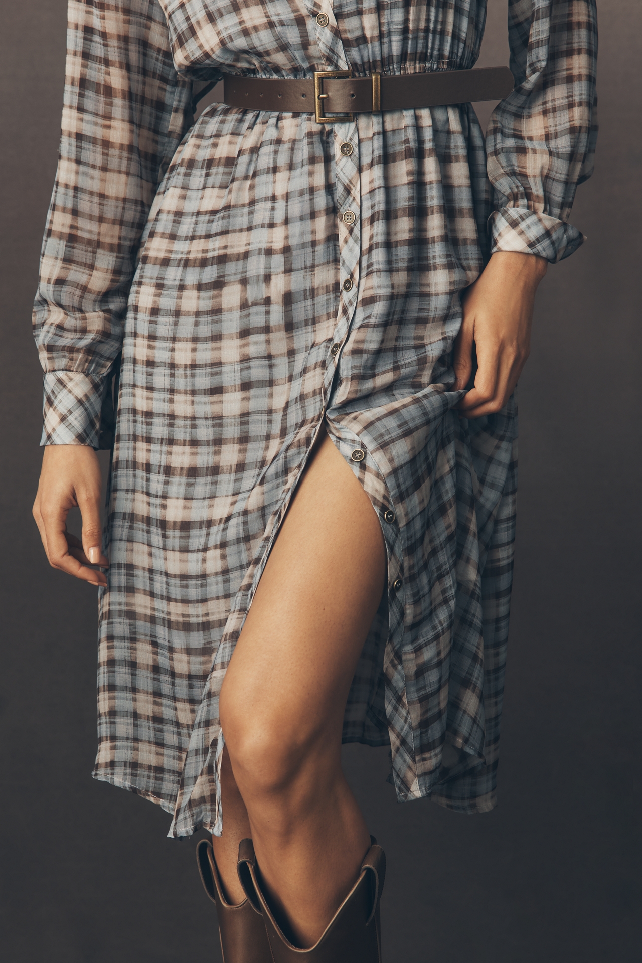 En Saison Briar Long-Sleeve Midi Shirt Dress