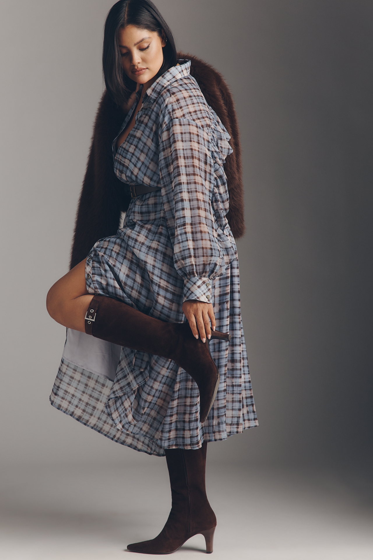 En Saison Briar Long-Sleeve Midi Shirt Dress