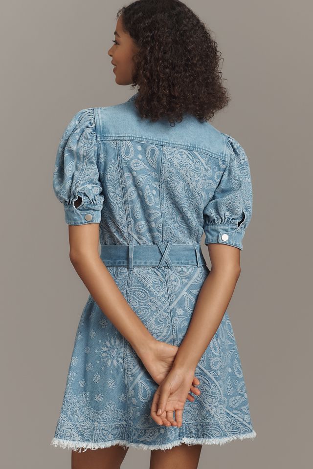 En Saison Tarak Puff-Sleeve Denim Mini Shirt Dress #1