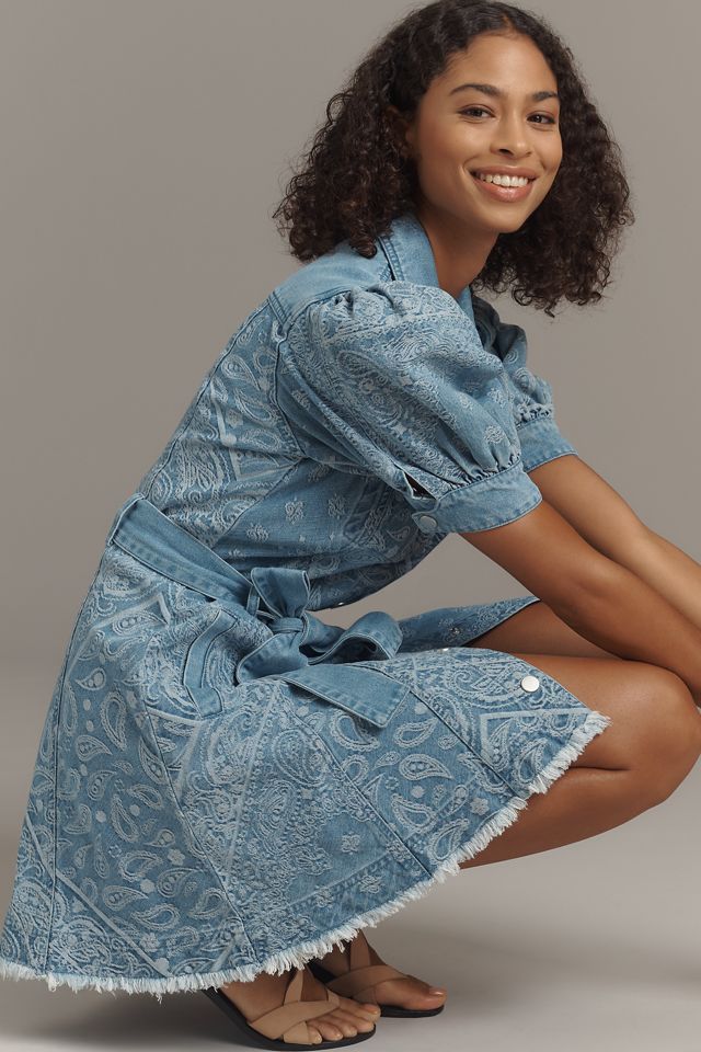 En Saison Tarak Puff-Sleeve Denim Mini Shirt Dress #3