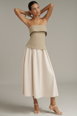 En Saison Arden Strapless Twofer Midi Dress In White