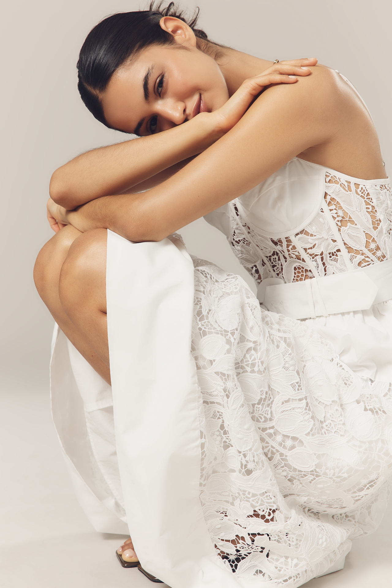 En Saison Marisol Lace Bustier Belted Midi Dress