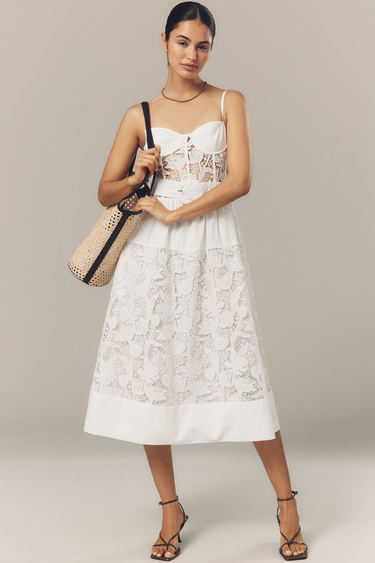En Saison Marisol Lace Bustier Belted Midi Dress