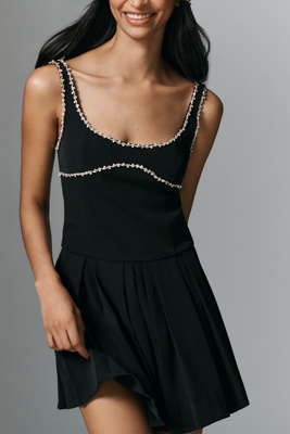 En Saison Roza Crystal Scoop-neck Mini Dress In Black