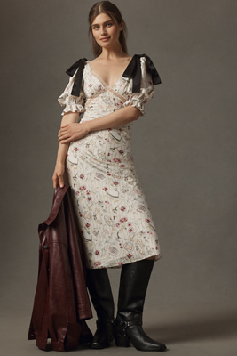 En Saison Dinner Party Short-Sleeve Bow Midi Dress