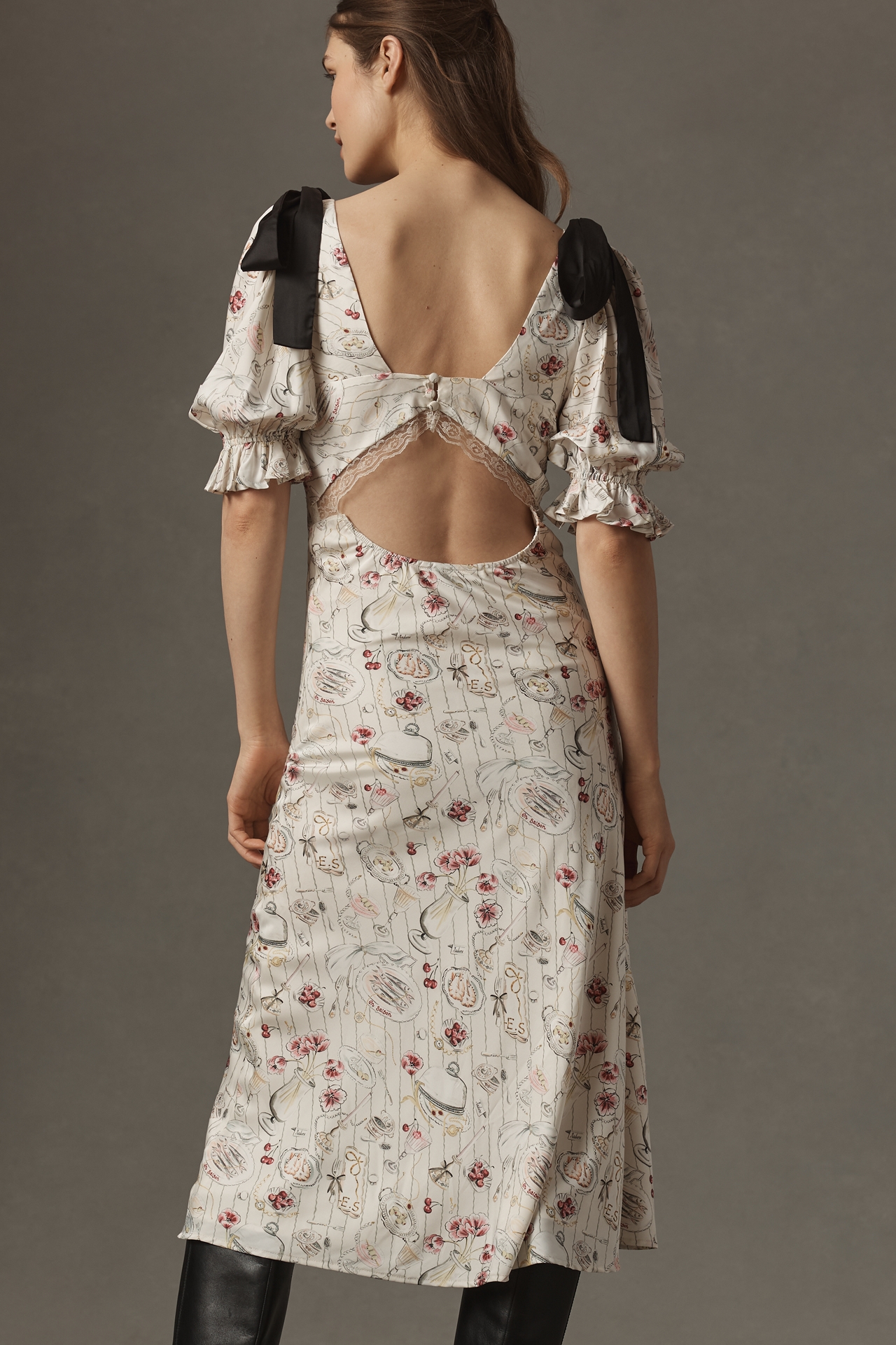 En Saison Dinner Party Short-Sleeve Bow Midi Dress