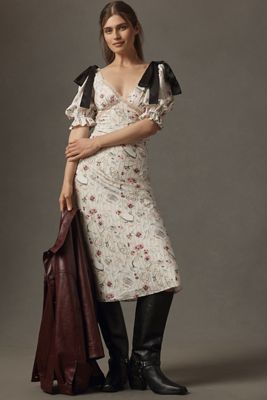 En Saison Vestido Midi con Lazo de Manga Corta para Cena