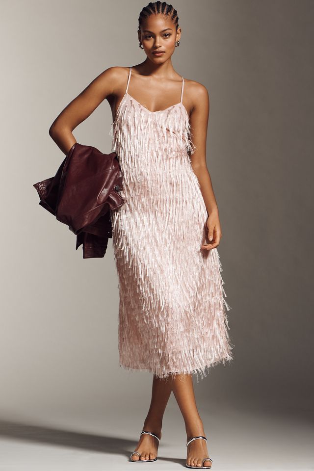 maison celon♡feather fringe cami dress asymmetry drape cami dress – célon