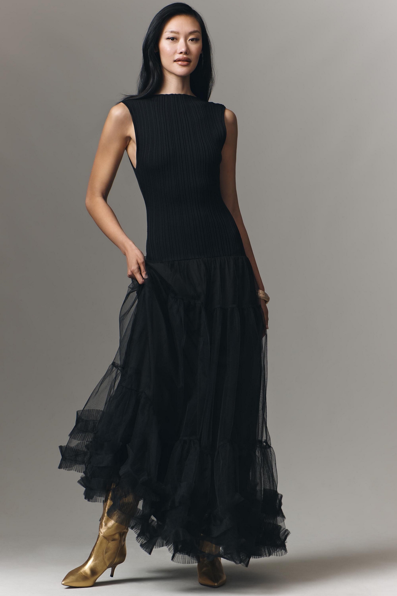 En Saison Darcy Sleeveless Tulle Midi Dress