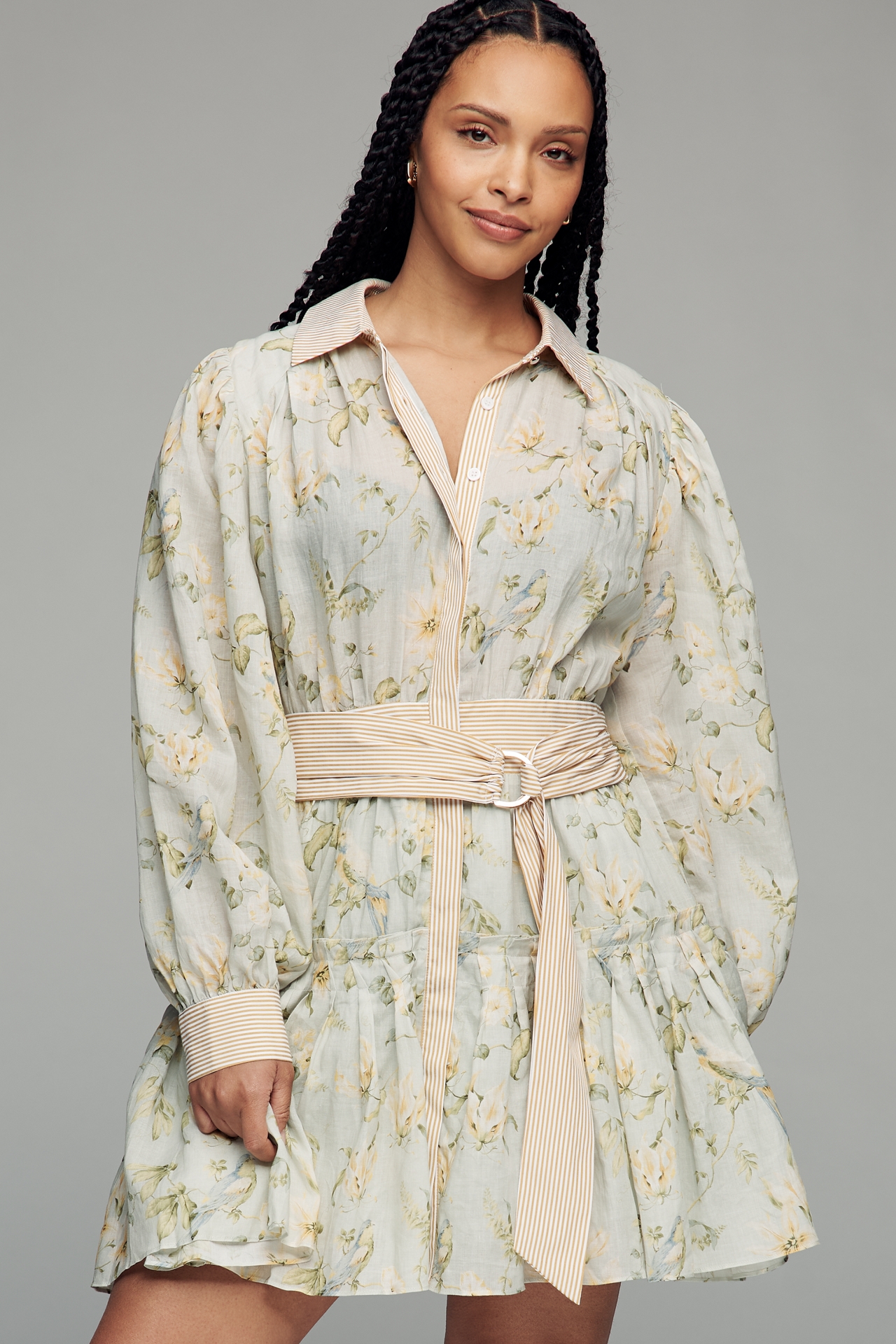 En Saison Rylee Long-Sleeve Belted Shirt Dress