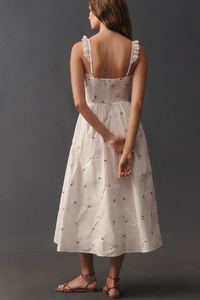 knee length dresses for ladies Flo Midi Dress in Abstract Painted Flower Blue