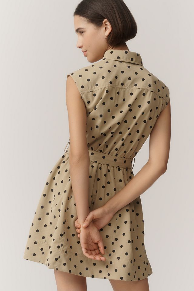 linen mini dress brown Satin Polka Dot Scarf Mini Dress Brown