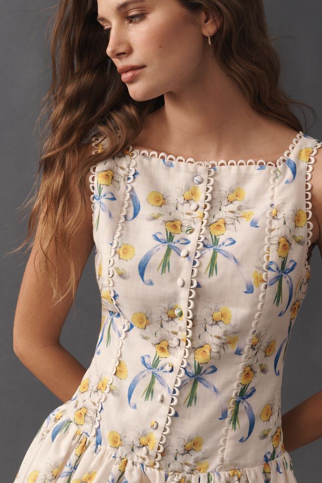 Short-Sleeve Drop-Waist Mini Dress by En Saison, Size: Large at Anthropologie