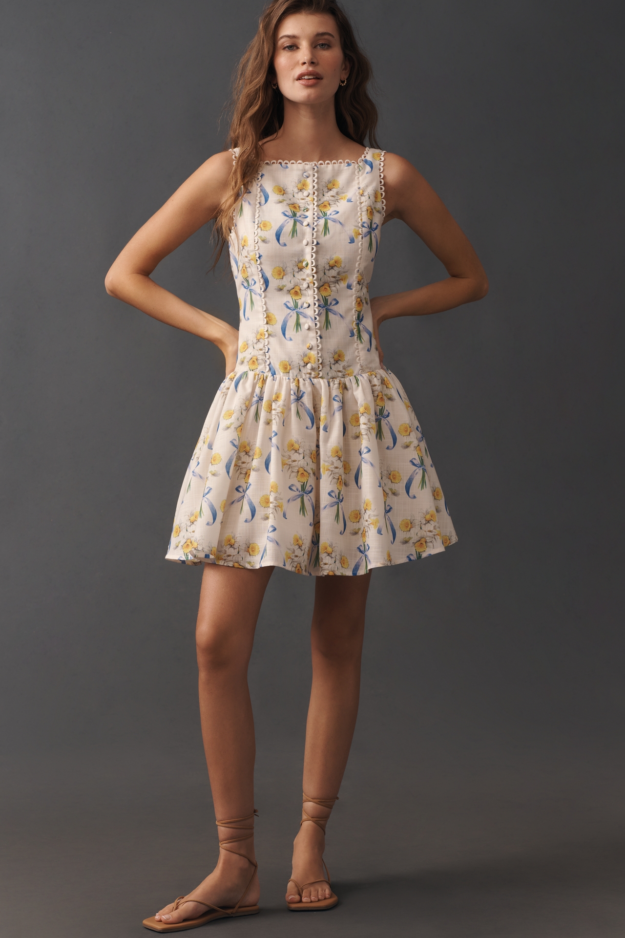 En Saison Short-Sleeve Drop-Waist Mini Dress
