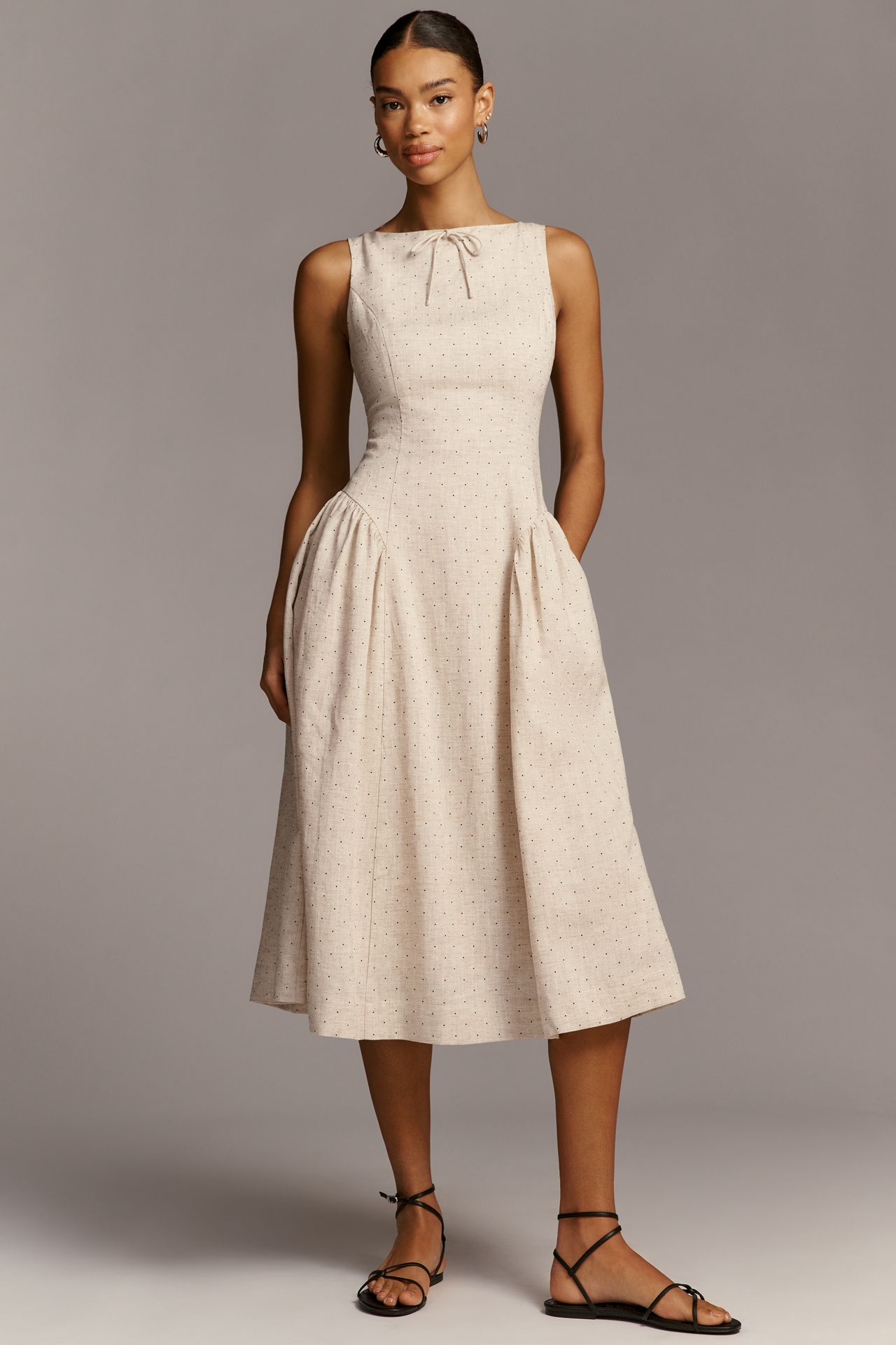 En Saison Blakely Boat-Neck Bow Midi Dress