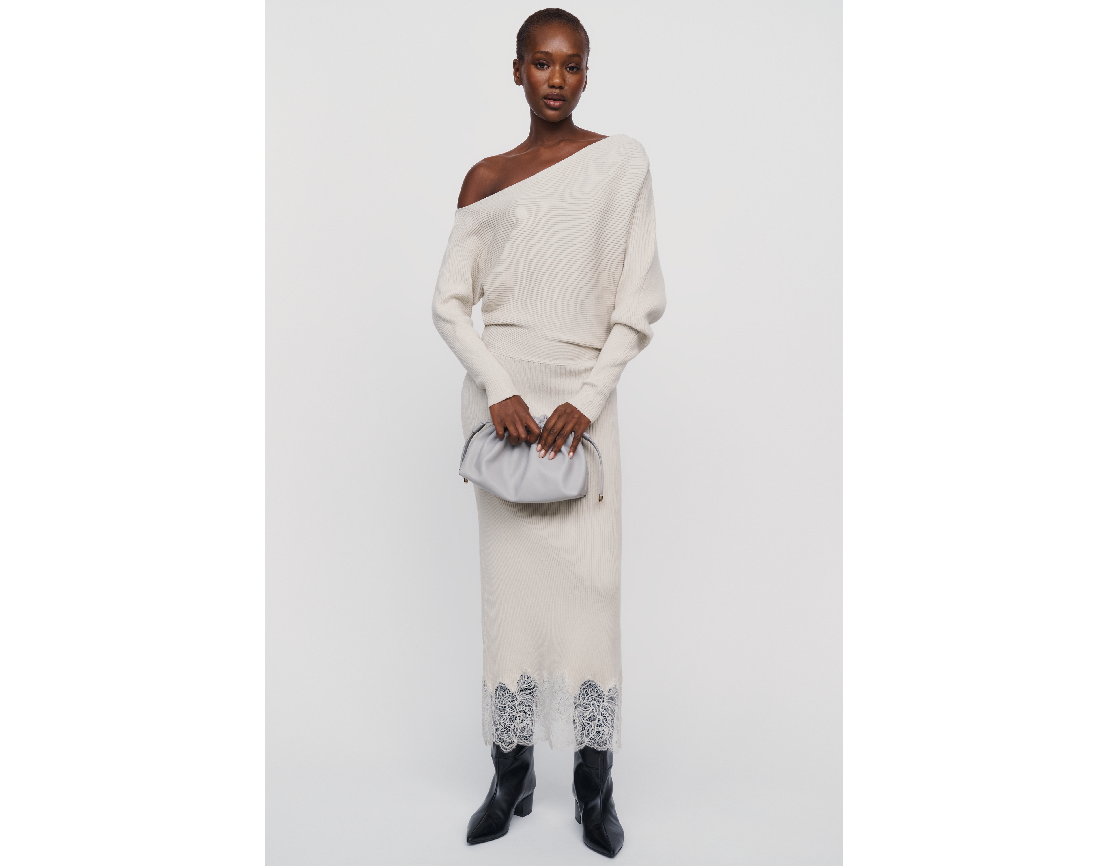 En Saison Tori Off Shoulder Knit Midi Dress