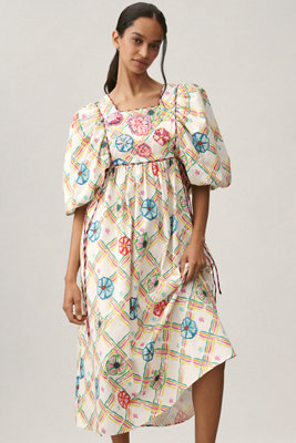 Celia B Santorini Puff-sleeve Dress In Multicolor