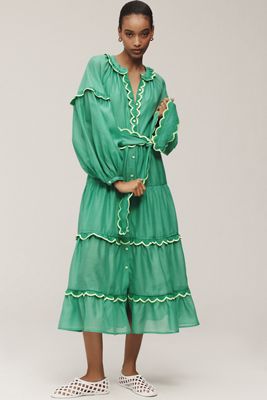 CeliaB Linen Blend Long-Sleeve Maxi Shirt Dress